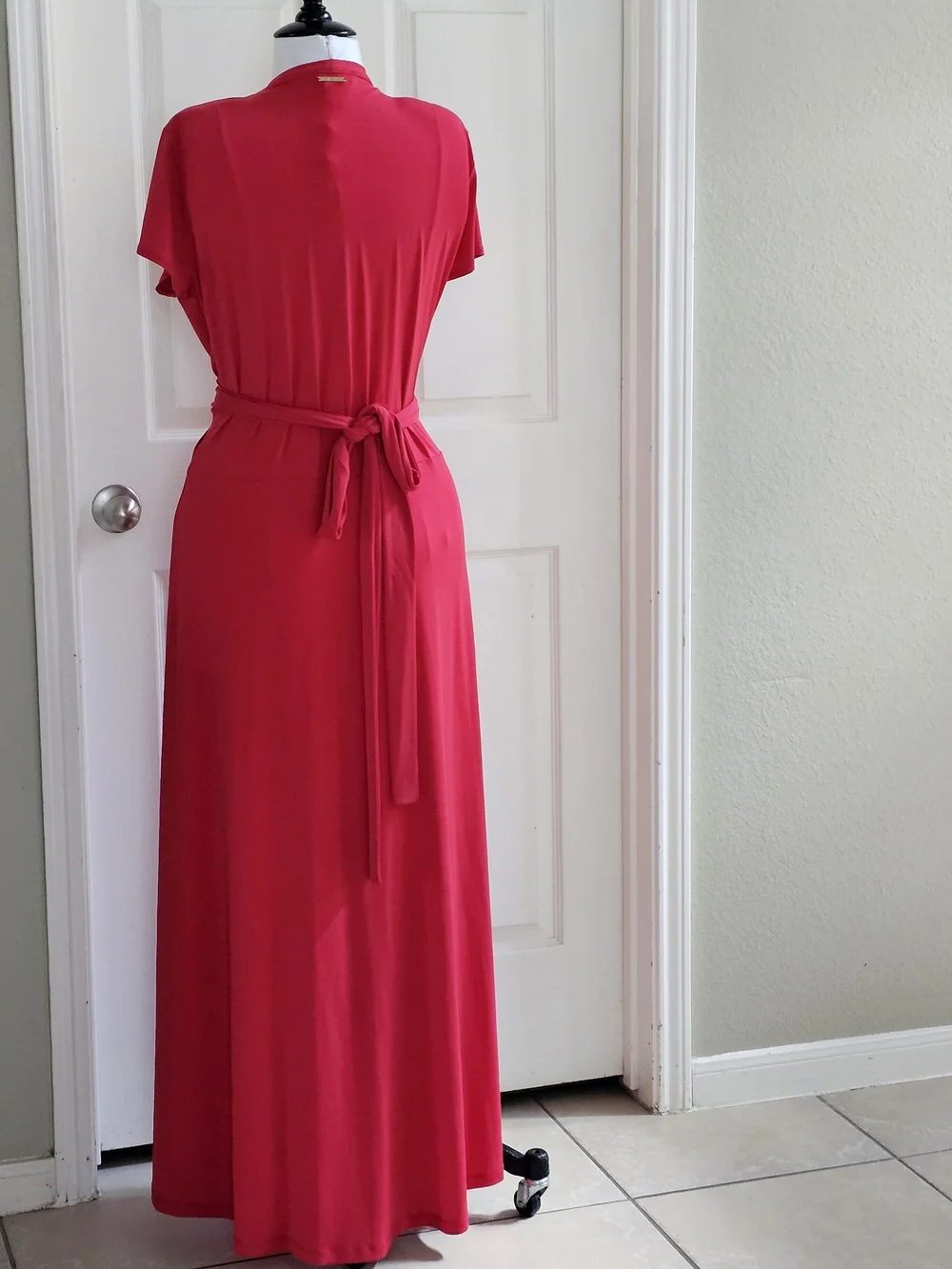 NWOT Michael Kors Coral-Red Wrap Maxi Dress with Tie Waist Bold Look